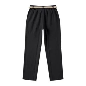 Pantalón recto negro de lino para hombre, vista detallada, pantalón de verano transpirable.