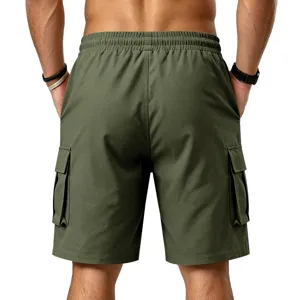 Pantalones cortos cargo informales holgados para hombre verde militar multi bolsillo