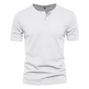 Men's Short Sleeve Henley Shirt Casual Slim Fit Solid Color Summer Athletic Tee Top