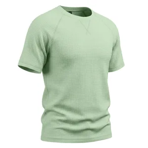 Men's Casual Short Sleeve Waffle Knit T-Shirt Crew Neck Solid Color Summer Breathable Top