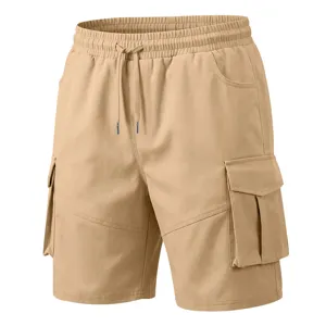 Pantalones cortos cargo casuales de verano para hombres con cordón elástico y bolsillos.