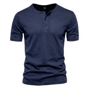 Men's Solid Color Short Sleeve Henley Shirt Casual Slim Fit Breathable Athletic T-Shirt Top