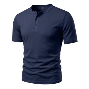 Men's casual slim fit short sleeve Henley shirt for men solid color summer tee top