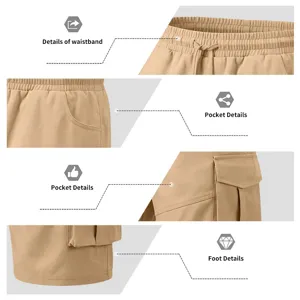 Primeros planos de los detalles del pantalón corto casual de hombre, bolsillos y dobladillo.
