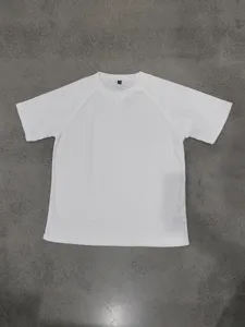 Detailed view of white mens waffle knit short sleeve crew neck t-shirt casual solid top.