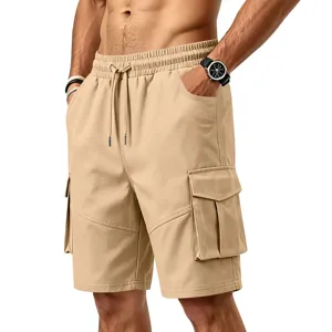 Shorts cargo hombre verano sueltos de exterior con cordón y bolsillos, vista detallada.