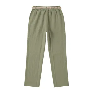 Hombres casual lino recto pantalones con cinturón transpirable verano vacaciones largo detalle