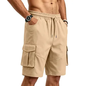 Pantalones cortos cargo casuales para hombre con bolsillos múltiples y cordón.