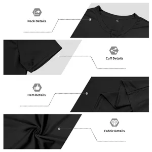 Men's casual solid color short sleeve Henley shirt detail view showing fabric and collar.