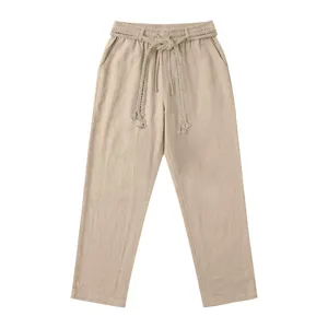 Pantalón recto casual de lino para hombre con cordón trenzado para vacaciones de verano diario.