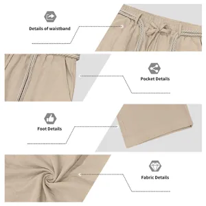 Pantalones casuales de lino para hombre verano transpirable cordón vacaciones.
