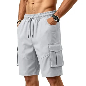 Pantalones cortos cargo de verano para hombre, ajuste holgado, color sólido, deportivo.