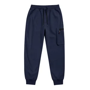 Men's Casual Cargo Sweatpants Heavyweight Fleece Drawstring Joggers Dark Blue Pants