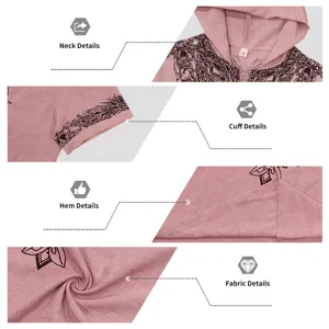 Men's linen-like viking tree of life print hooded short sleeve shirt detail view showing fabric.