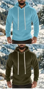 Herren schwerer Fleece Hoodie Freizeit Outdoor Langarm Kapuzenpullover Detailansicht.