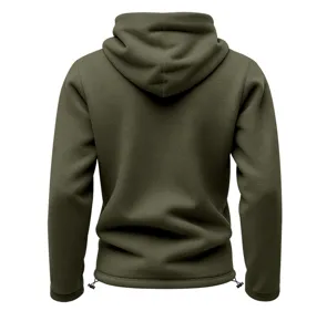 Herren olivgrüner Fleece-Hoodie mit gemütlicher Kapuze, langen Ärmeln und verstellbarem Kordelzug.