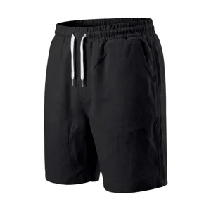 Shorts casuales negros para hombre con cordón blanco, tela tejida transpirable para verano.
