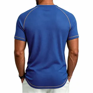 Mens casual breathable waffle knit short sleeve raglan t-shirt summer top apparel.