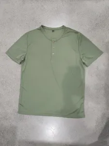 Men's solid color short sleeve Henley shirt with button placket, casual slim fit top for men.