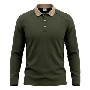Men's Long Sleeve Casual Polo Shirt Lapel Solid Color Comfortable Fall Topwear