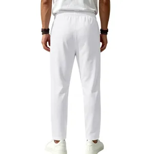 Men's white casual sports trousers, back view showcasing breathable quick-dry fabric fit.