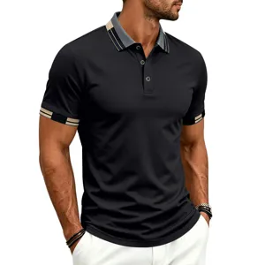 Camisa polo de manga corta para hombre top deportivo golf casual con cuello contrastado