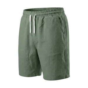 Pantalones cortos casuales de lino para hombre detalle verano playa vacaciones 5.