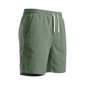 Shorts de playa casuales de lino para hombres, cómodos pantalones cortos de verano con cordón.