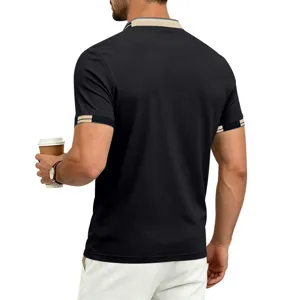 Polo de manga corta para hombre con cuello y puños a rayas, ropa deportiva casual.