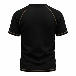 Mens black waffle knit short sleeve t-shirt with contrast brown raglan stitching casual top.
