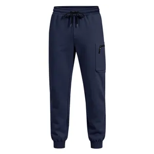 Men's navy blue casual sports cargo sweatpants with drawstring and cuffed ankles.