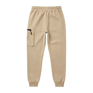 Close-up detail of men's casual khaki cargo sweatpants featuring convenient side zipper pockets.