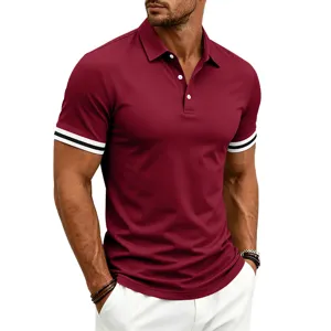 Men's short sleeve polo shirt casual contrast color turn-down collar summer top breathable