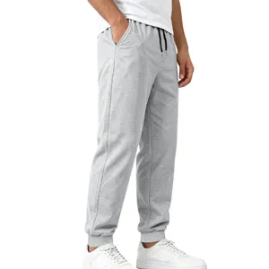 Men's casual athletic joggers light grey sweatpants with drawstring and pockets detail