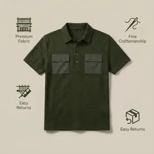 Maglietta Polo Jacquard Manica Corta Uomo Casual Cargo risvolto Top Estivo Abbigliamento