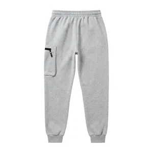 Mens grey cargo sweatpants with multiple pockets, casual athletic joggers with elastic cuffs.