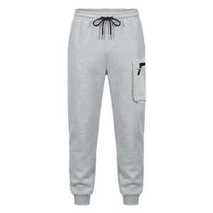 Men's grey casual sports joggers with cuffed hems, elastic drawstring waist, and side pocket.