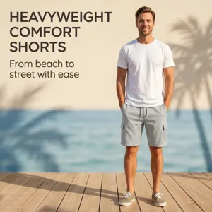 Men's summer casual grid cargo shorts, loose fit, multi-pocket, perfect for vacation.