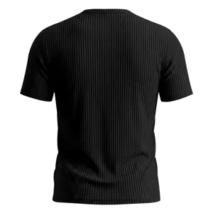 Classic black ribbed short sleeve knit t-shirt back detail view casual summer top