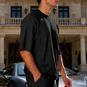 Men luxury knit short sleeve t-shirt casual streetwear oversized textured tee top detail view