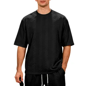 Men's black textured knit short sleeve t-shirt high street casual loose oversized top