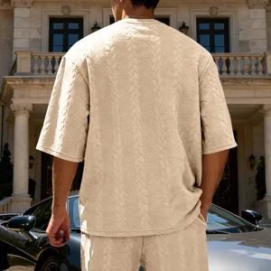 Men's luxury jacquard knit short sleeve t-shirt, casual streetwear oversize design.