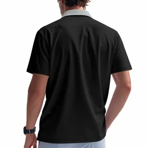 Men's short-sleeve polo shirt featuring a color-block lapel design, casual summer golf wear.