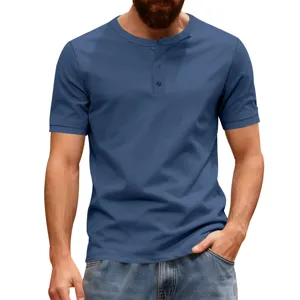 Men's short sleeve Henley shirt casual summer solid color button up top regular fit