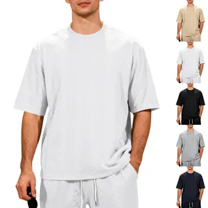 Men's Casual Oversized Jacquard Knit Short Sleeve T-Shirt Crew Neck Loose Streetwear Fashion Summer Top