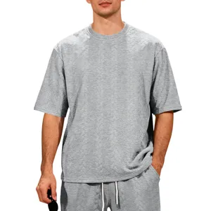 Men's heavy jacquard knit crewneck short sleeve t-shirt casual streetwear top gray