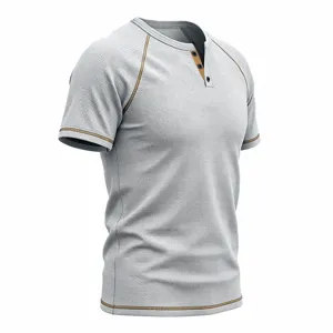 Men's breathable waffle knit short sleeve henley t-shirt with contrast stitching summer casual top