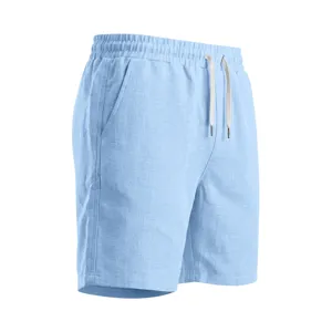 Pantalones cortos casuales de textura de lino para hombres verano playa vacaciones azul claro