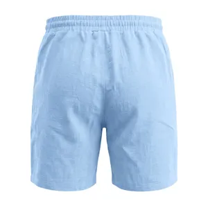 Pantalones cortos de playa casuales de lino para hombre verano cintura elástica liso