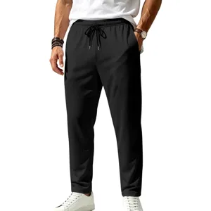 Men quick dry running pants casual sports breathable straight loose outdoor trousers black